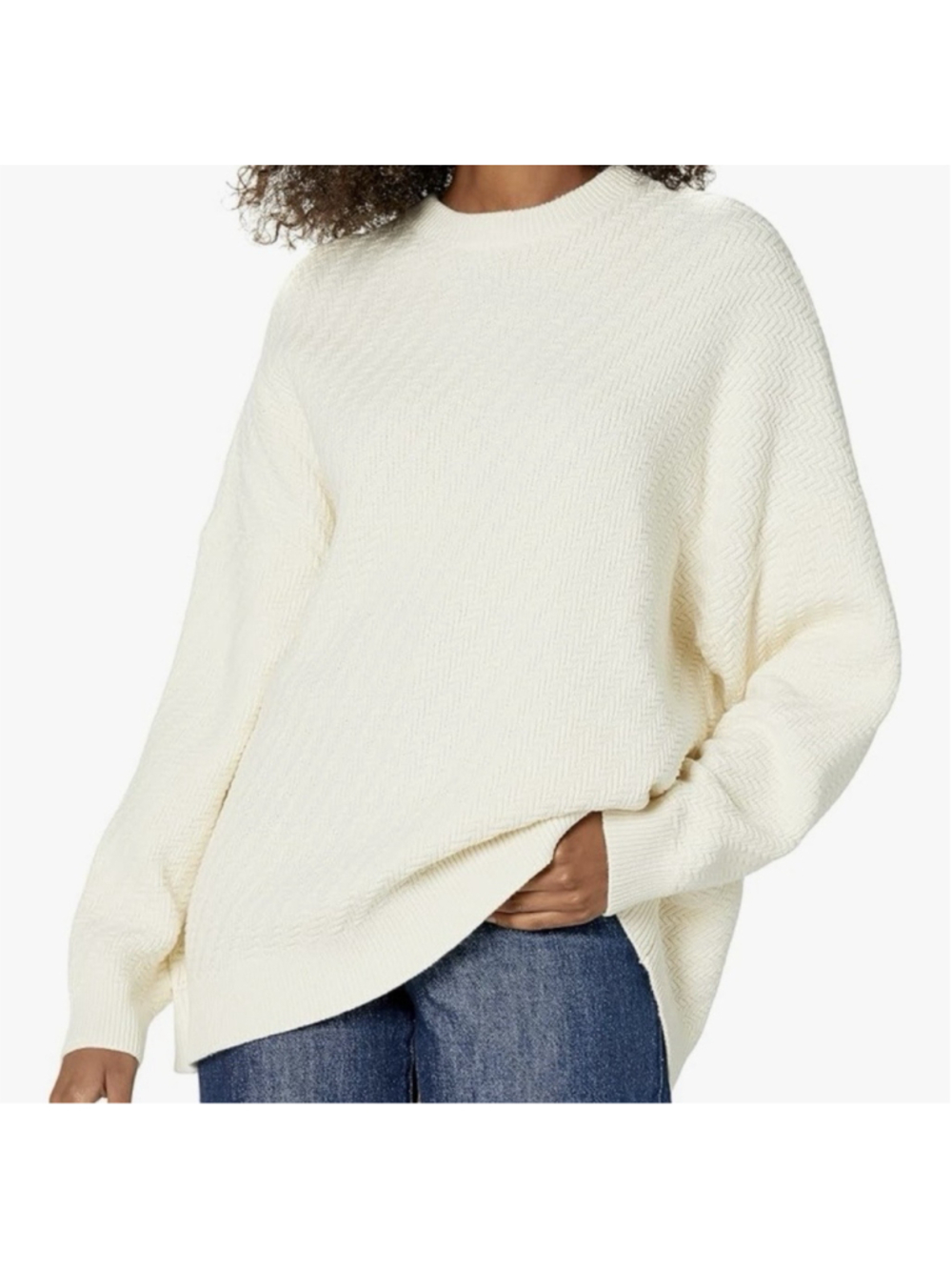 Show Me Your Mumu Crosby Sweater Large Ivory Textured Knit Oversized Pullover